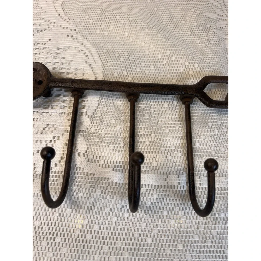 Cast Iron Garden Fork Wall Hook Rack 3 Hooks Farmhouse Rustic Brown Decor